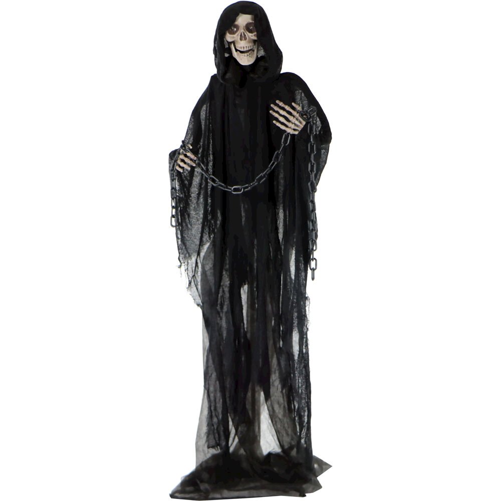 65" Standing Grim Reaper with Chains, Light-up-Eyes, Sound,Rotating Head