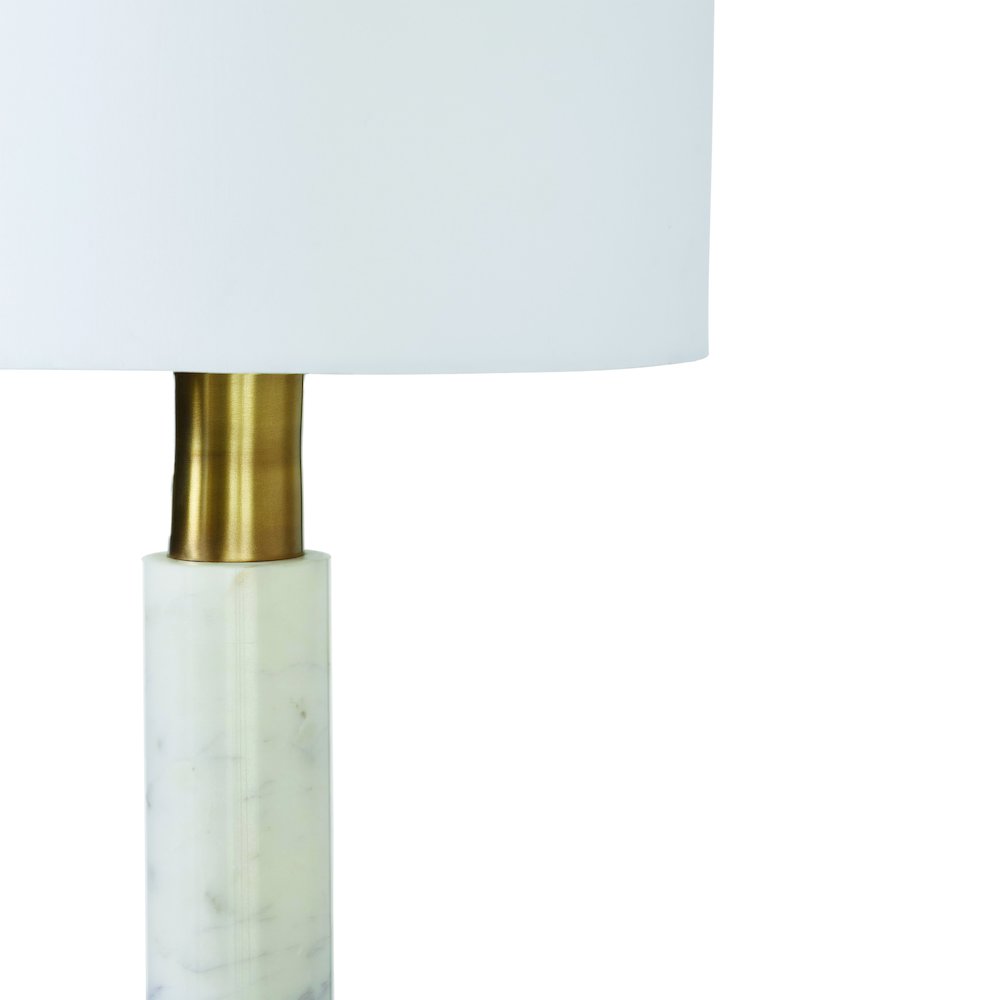 Pirot 27" Tall Antique Brushed Brass Iron Table Lamp With Tapered Linen Shade
