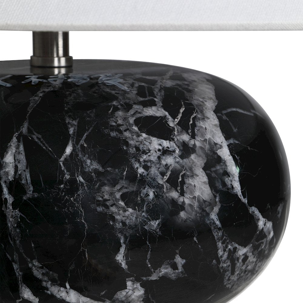 Celine 14.5" Tall Black Cloud Marble Table Lamp with Tapered Linen Shade