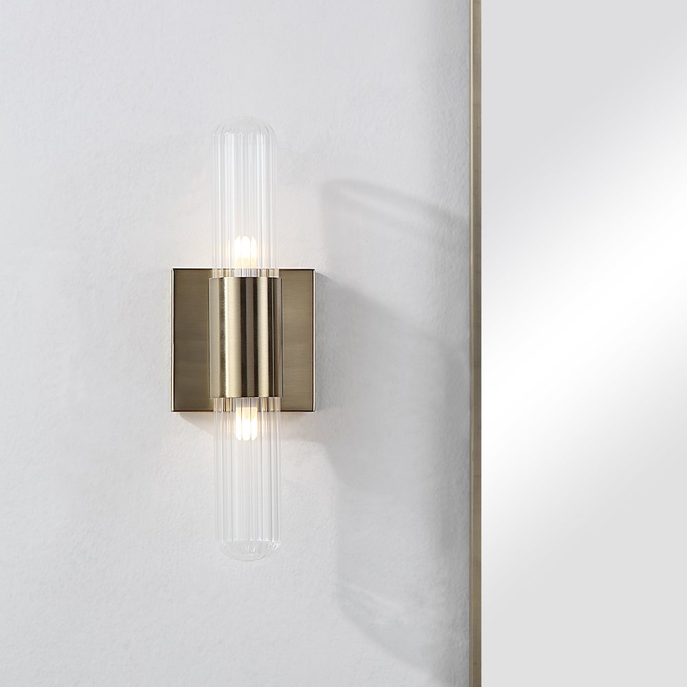 Chiara 15.75" Ribbed Clear 2-Light Wall Sconce