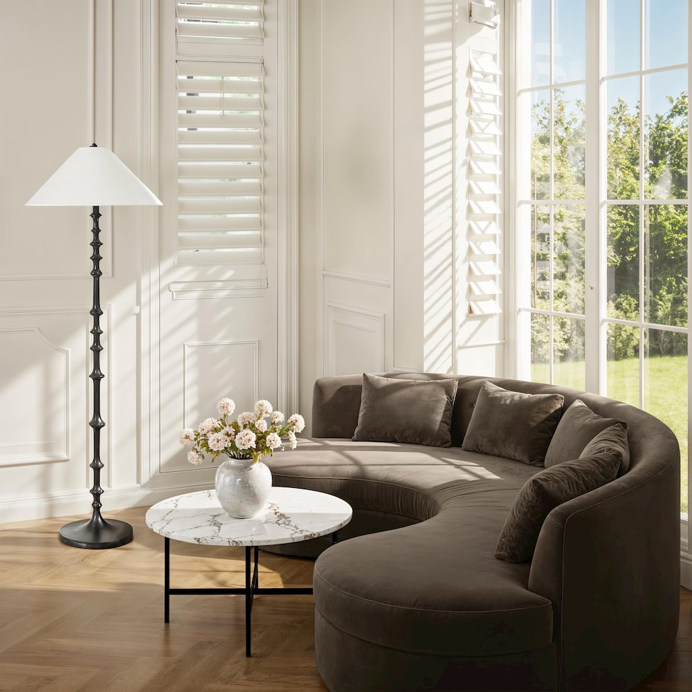 Petrus 62.5" Tall Matte Black Floor Lamp with Tapered Linen Shade