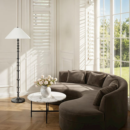 Petrus 62.5" Tall Matte Black Floor Lamp with Tapered Linen Shade