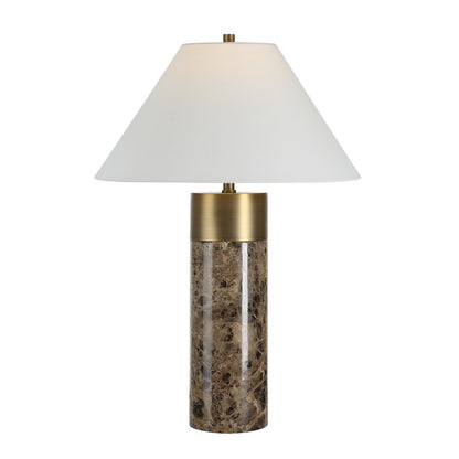 Aria 25" Tall Brown Emperador Marble Table Lamp with Tapered Linen Shade