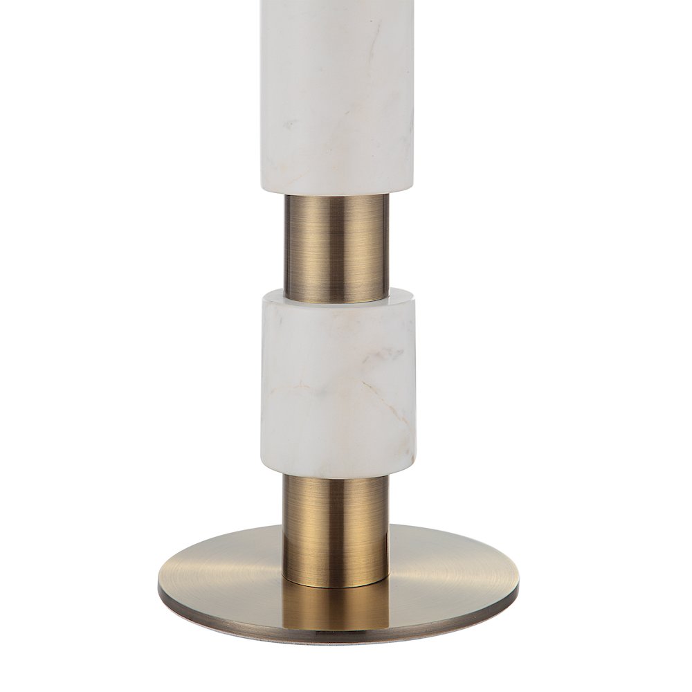 Pirot 27" Tall Antique Brushed Brass Iron Table Lamp With Tapered Linen Shade