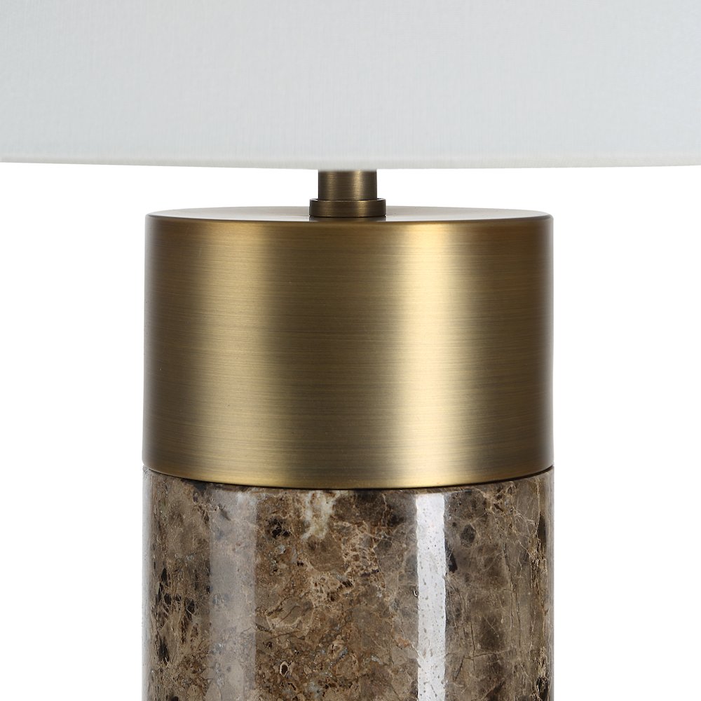 Aria 25" Tall Brown Emperador Marble Table Lamp with Tapered Linen Shade