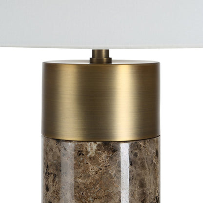 Aria 25" Tall Brown Emperador Marble Table Lamp with Tapered Linen Shade
