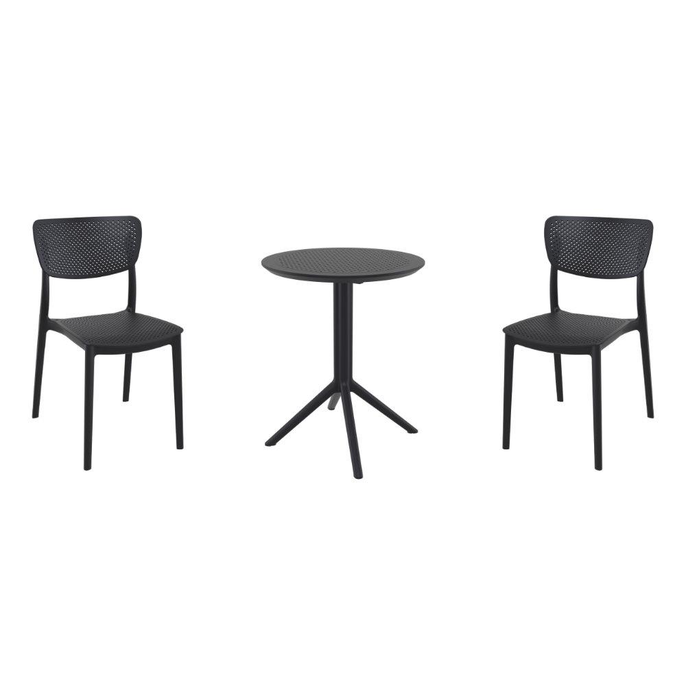 Lucy Round Bistro Set 3 Piece with 24 inch Table Top Black