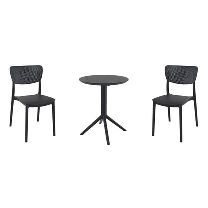 Lucy Round Bistro Set 3 Piece with 24 inch Table Top Black