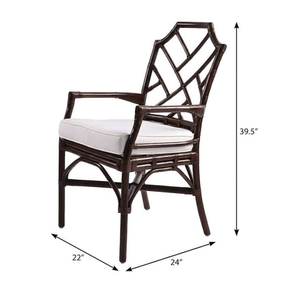 Fabric Upholstered Rattan Armchair with Chippendale Shield Back, Paloma Brown