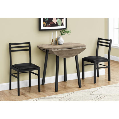 Dining Table Set, 3pcs Set, Small, 35 Drop Leaf, Kitchen, Black Metal
