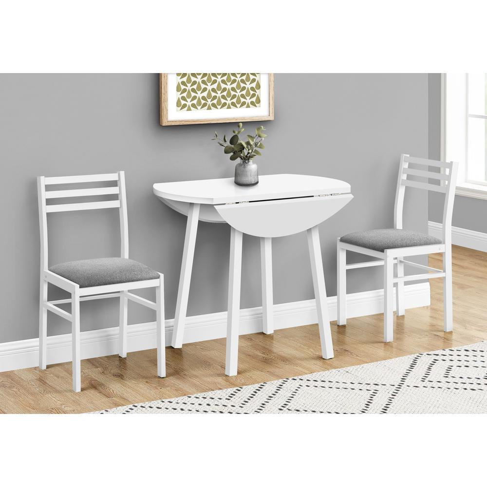 Dining Table Set, 3pcs Set, Small, 35 Drop Leaf, Kitchen, White Metal