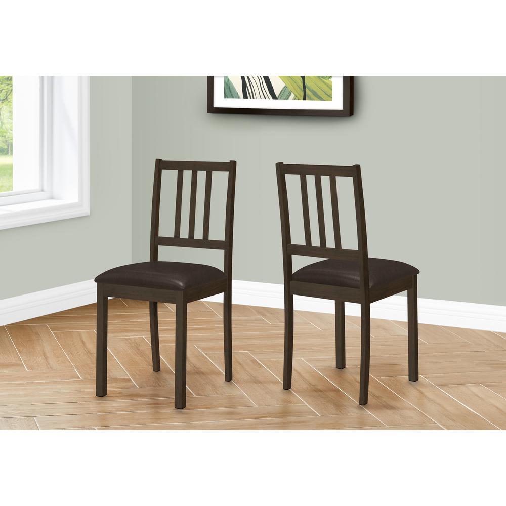 Dining Chair, Set Of 2, Side, Upholstered, Kitchen, Dining Room, Brown Leather
