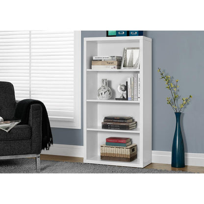 Bookshelf, Bookcase, Etagere, 5 Tier, 48H, Office, Bedroom, White Laminate