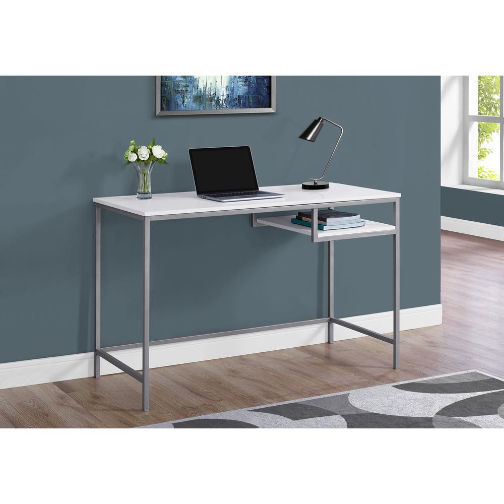 Computer Desk, Home Office, Laptop, 48L, Work, White Laminate, Grey