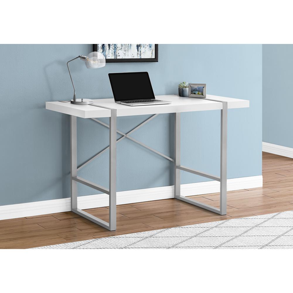Computer Desk, Home Office, Laptop, 48L, Work, White Laminate, Grey