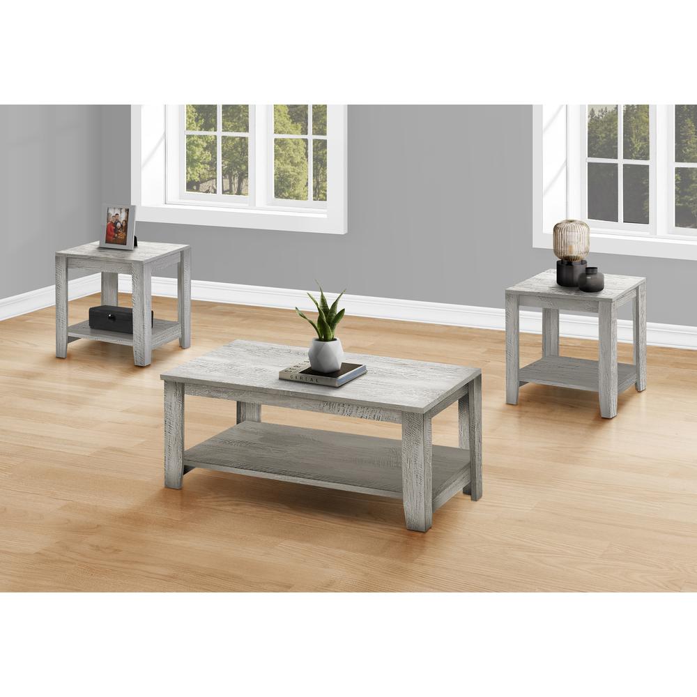 Table Set, 3pcs Set, Coffee, End, Side, Accent, Living Room, Grey Laminate