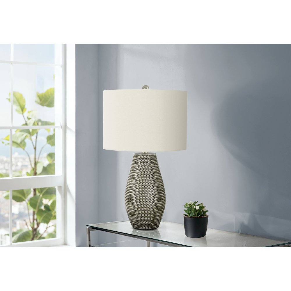 Lighting, 24"H, Table Lamp, Grey Resin, Ivory / Cream Shade, Contemporary