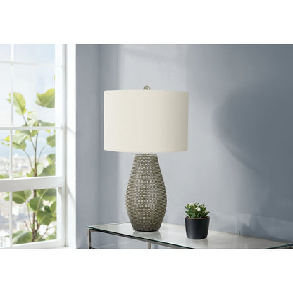 Lighting, 24"H, Table Lamp, Grey Resin, Ivory / Cream Shade, Contemporary