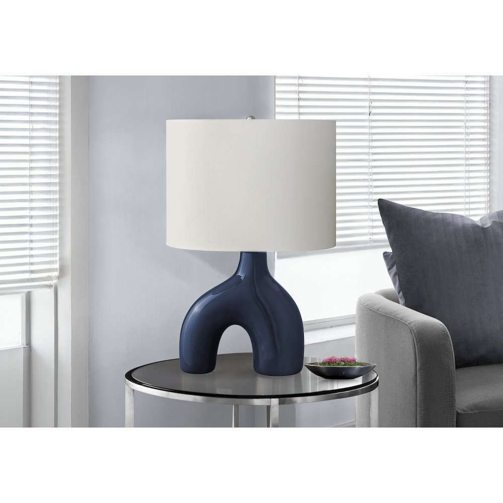 25"H, Table Lamp, Blue Ceramic, Ivory / Cream Shade, Contemporary, Modern