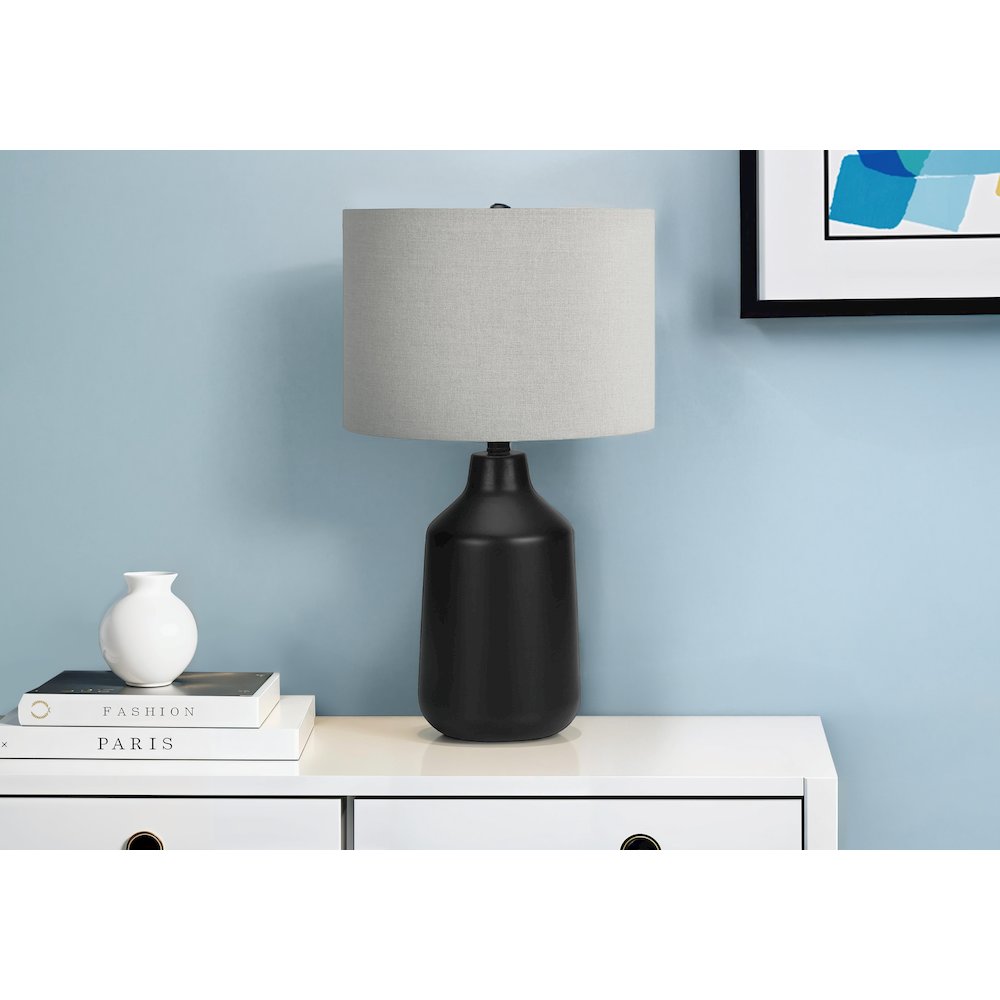 Lighting, 24"H, Table Lamp, Black Concrete, Grey Shade, Contemporary