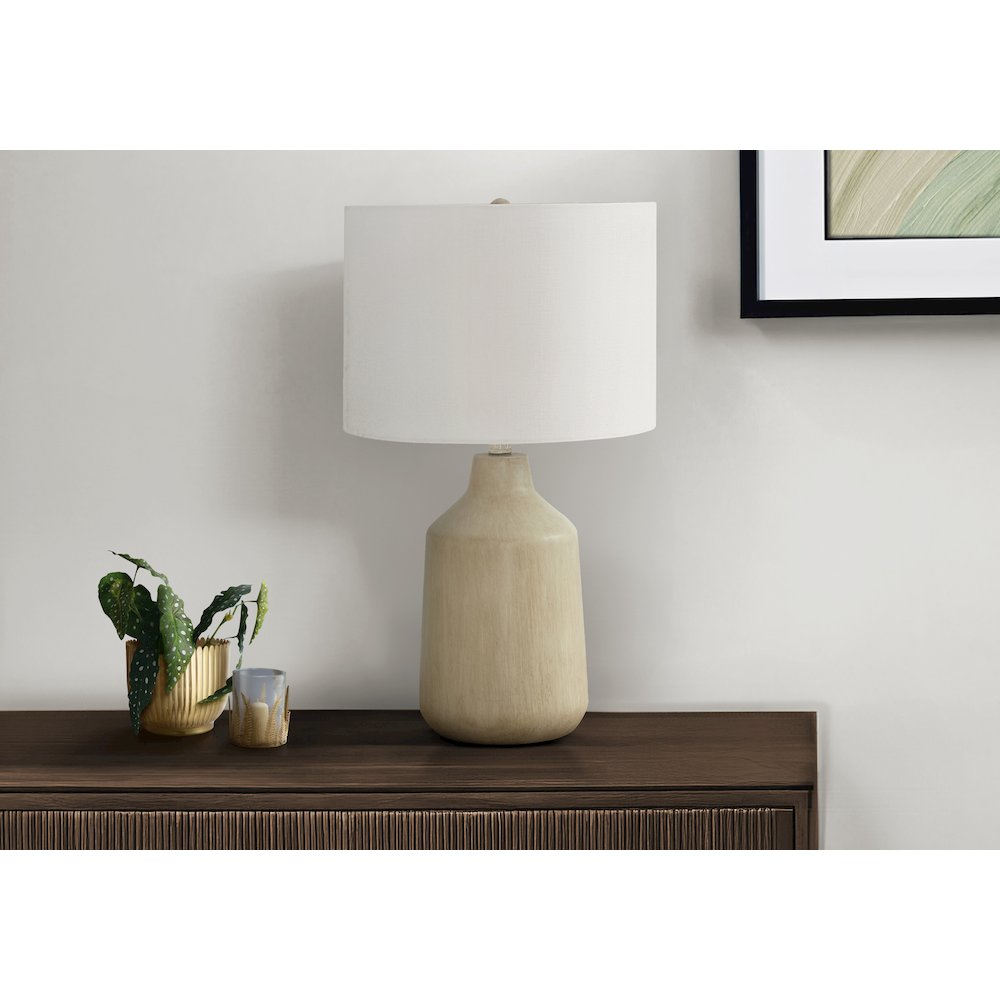 ="Lighting, 24""H, Table Lamp, Beige Concrete, Ivory / Cream Shade, Contemporar