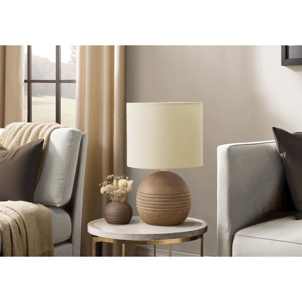 Lighting, 15"H, Table Lamp, Brown Resin, Beige Shade, Contemporary, Modern
