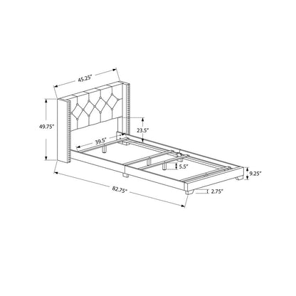 Bed, Twin Size, Teen, Upholstered, Grey Velvet, Chrome Trim, Transitional
