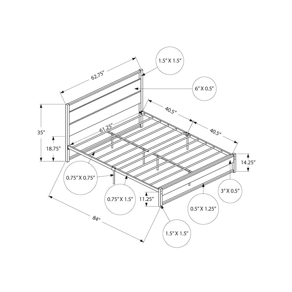 Platform Bed, Bedroom, Grey Laminate, Black Metal, Contemporary
