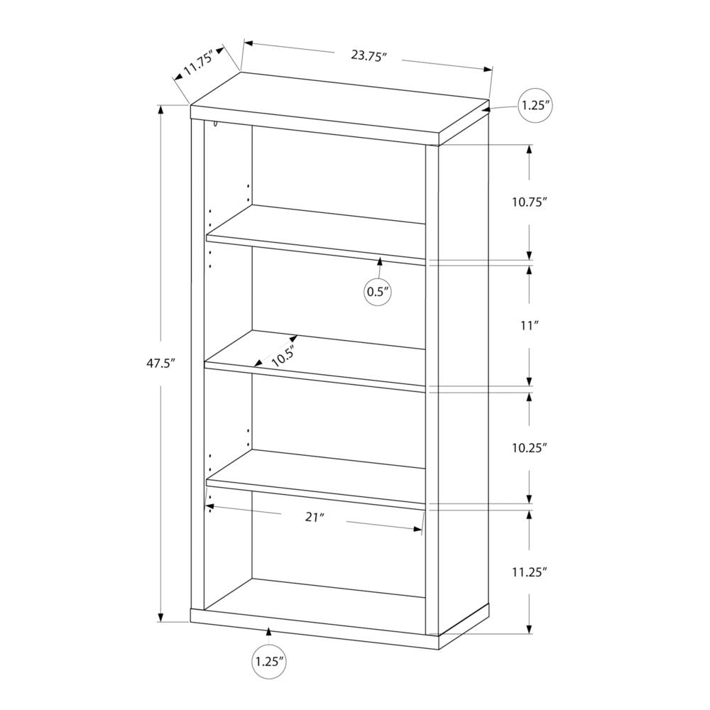 Bookshelf, Bookcase, Etagere, 5 Tier, 48H, Office, Bedroom, White Laminate