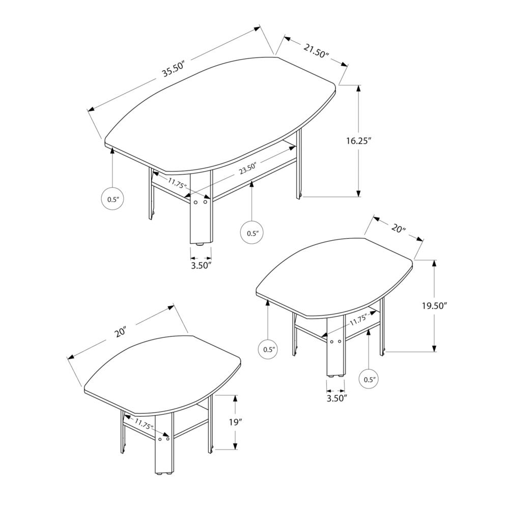 Table Set, 3pcs Set, Coffee, End, Side, Accent, Living Room, Brown Laminate