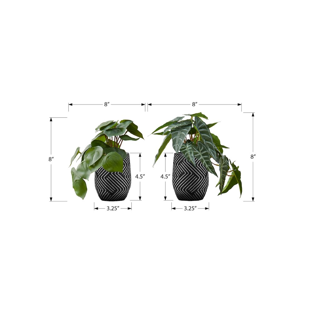 Artificial Plant, 8" Tall, Alocasia, Indoor, Faux, Table, Greenery, Set Of 2