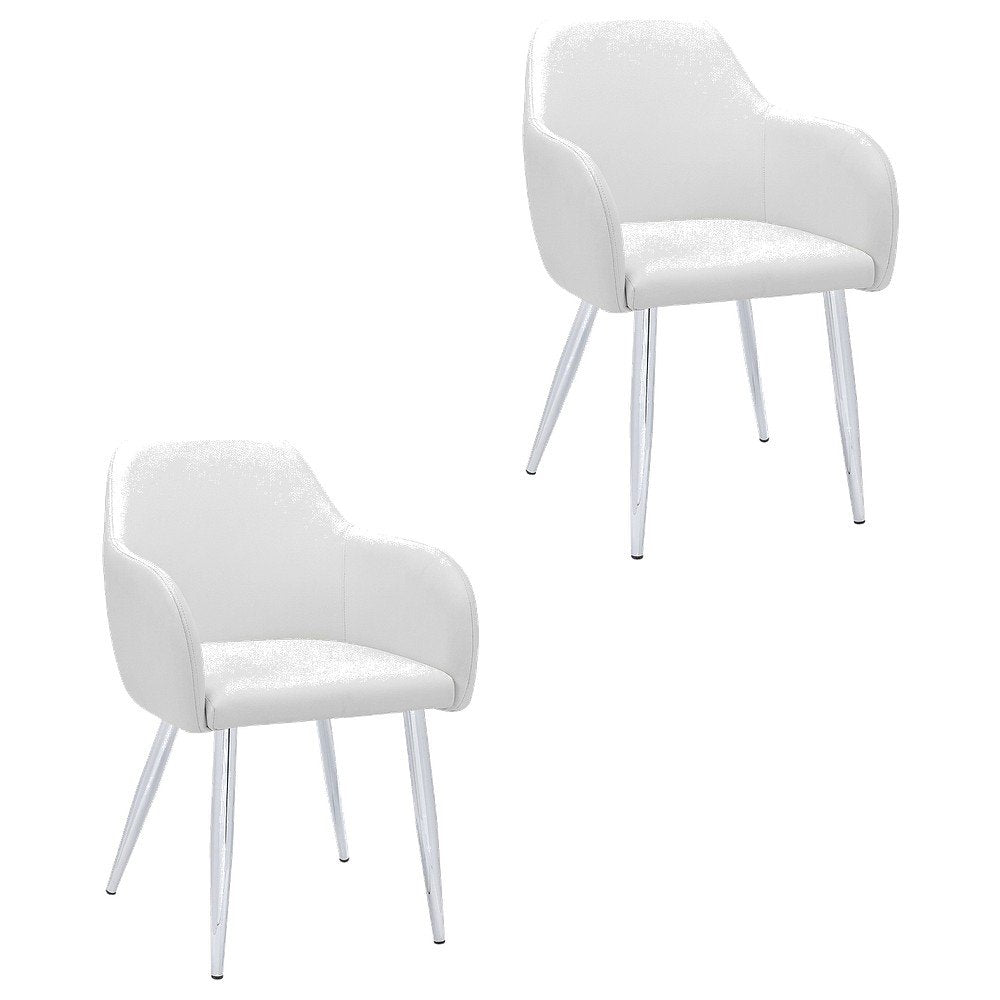 Leather-Look Upholstered Dining Chairs with Metal Legs, White, Set of 2