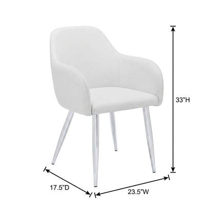 Leather-Look Upholstered Dining Chairs with Metal Legs, White, Set of 2