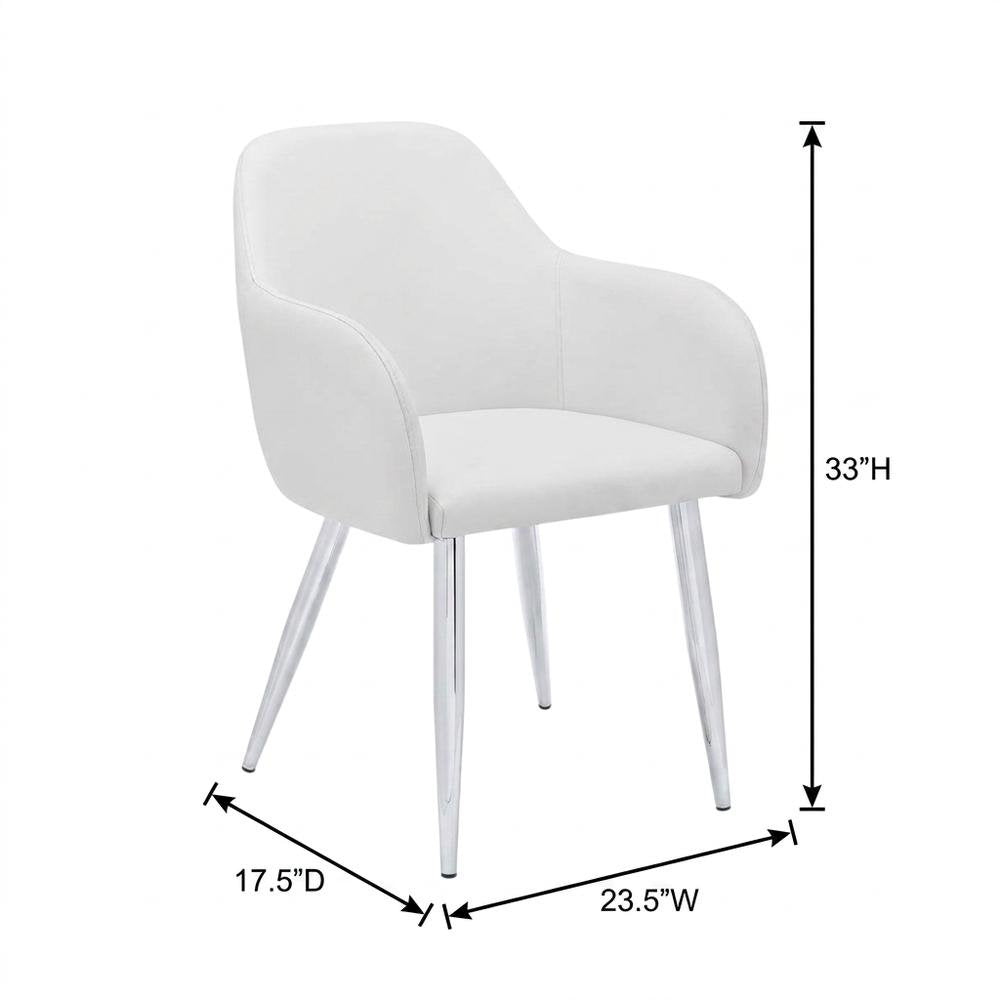 Leather-Look Upholstered Dining Chairs with Metal Legs, White, Set of 2