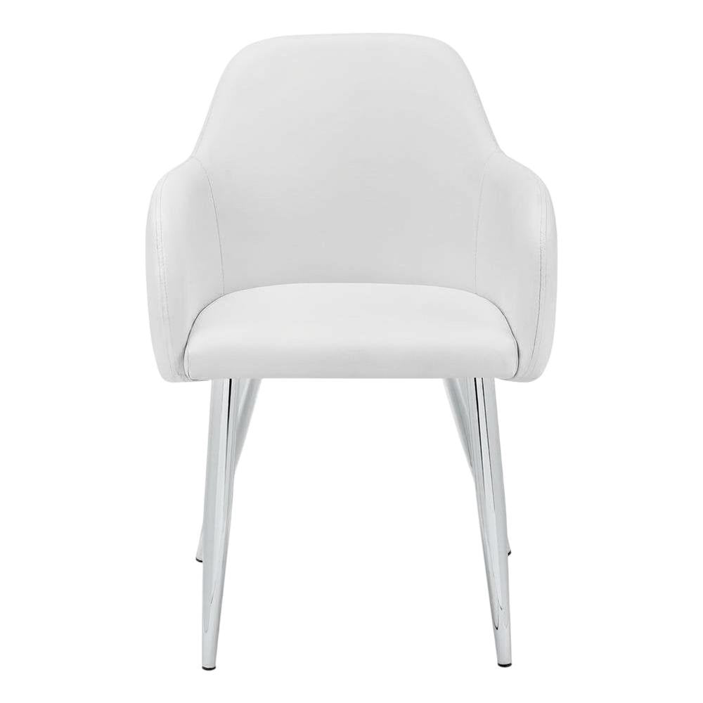 Leather-Look Upholstered Dining Chairs with Metal Legs, White, Set of 2