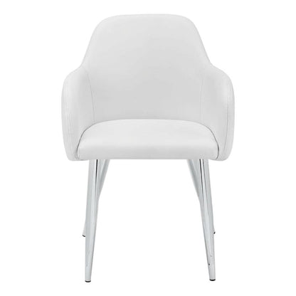 Leather-Look Upholstered Dining Chairs with Metal Legs, White, Set of 2