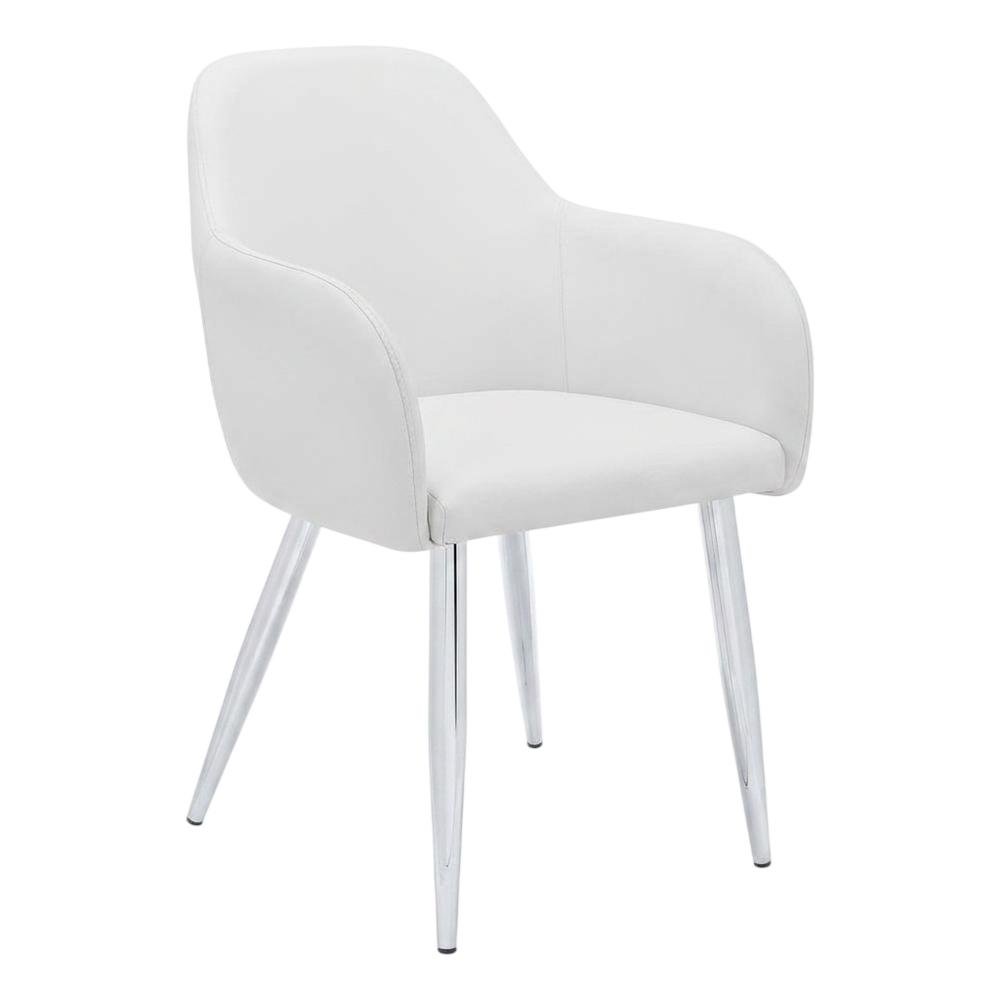 Leather-Look Upholstered Dining Chairs with Metal Legs, White, Set of 2