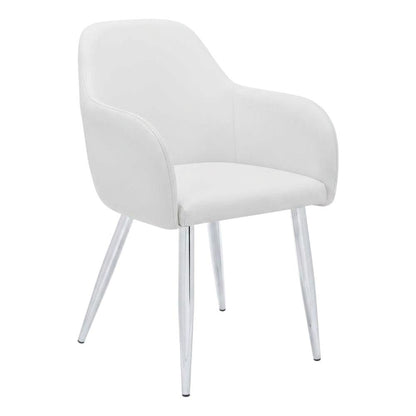 Leather-Look Upholstered Dining Chairs with Metal Legs, White, Set of 2