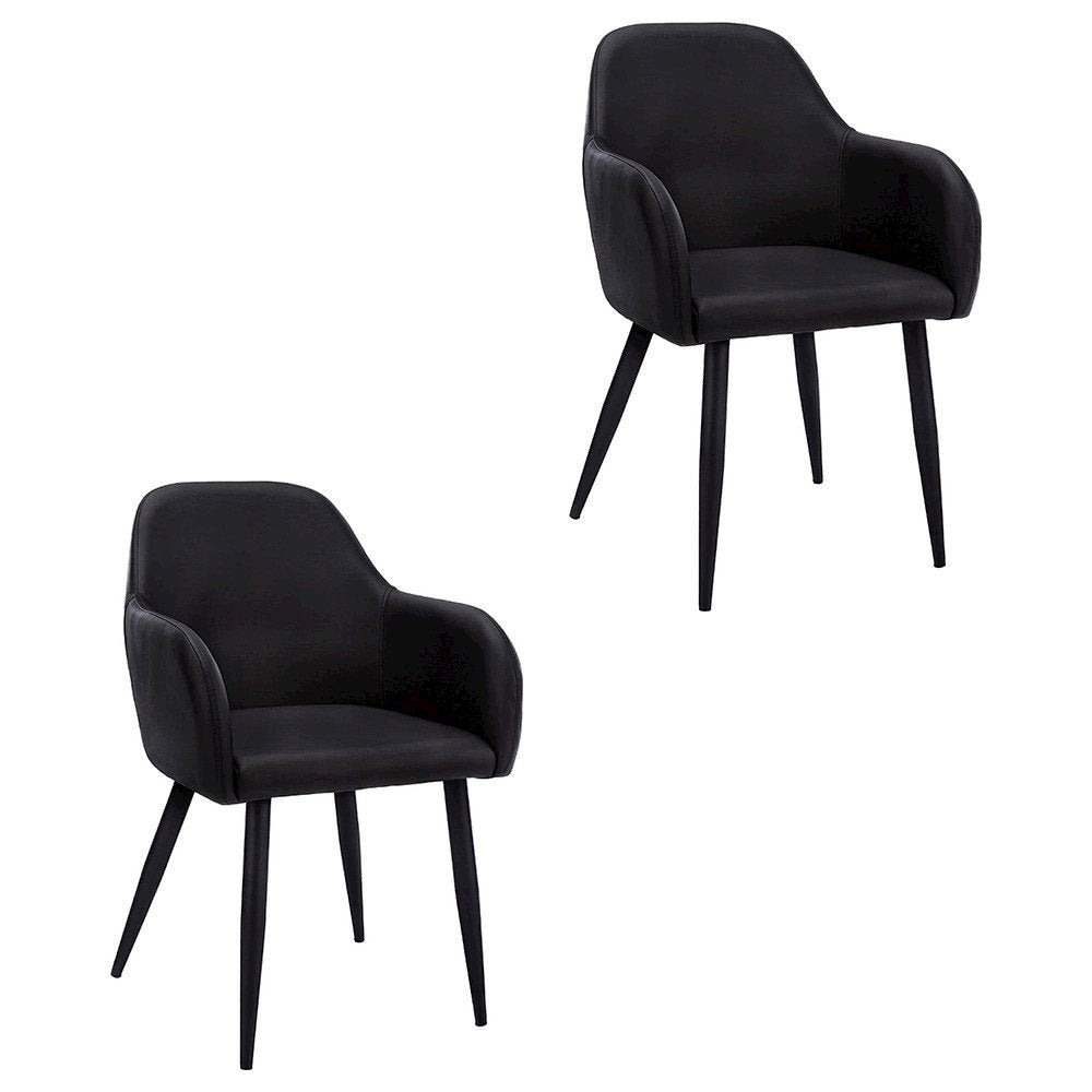 Leather-Look Upholstered Dining Chairs with Metal Legs, Black,Black, Set of 2