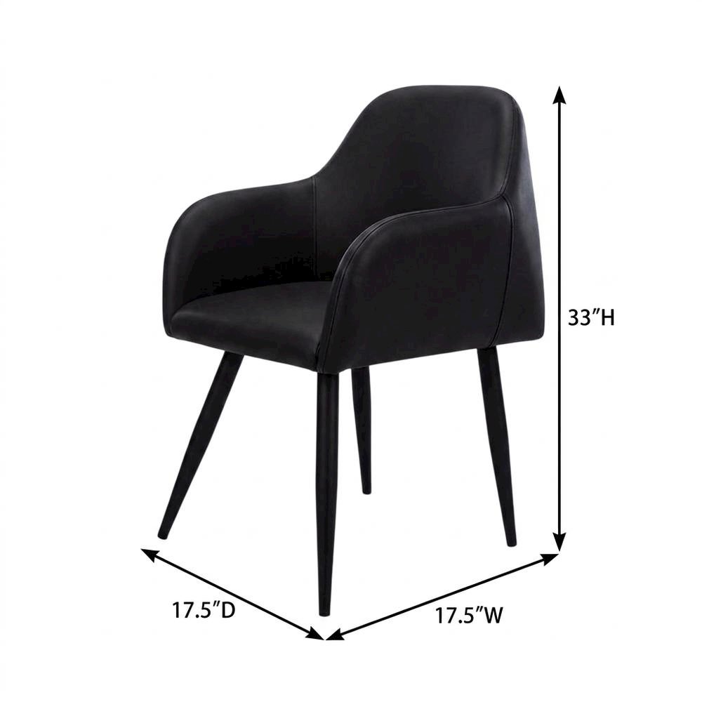 Leather-Look Upholstered Dining Chairs with Metal Legs, Black,Black, Set of 2