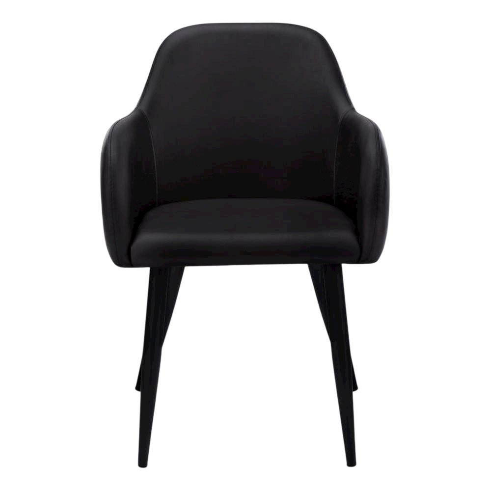 Leather-Look Upholstered Dining Chairs with Metal Legs, Black,Black, Set of 2