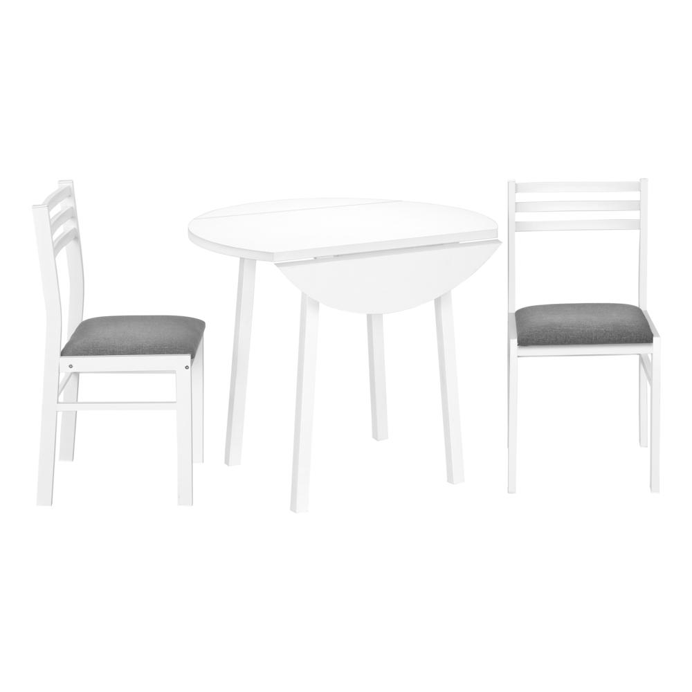 Dining Table Set, 3pcs Set, Small, 35 Drop Leaf, Kitchen, White Metal