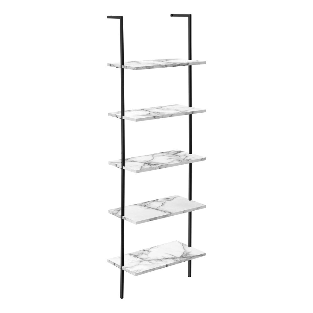 Bookshelf, Bookcase, Etagere, Ladder, 5 Tier, 72H, Office, Bedroom, White Marbl