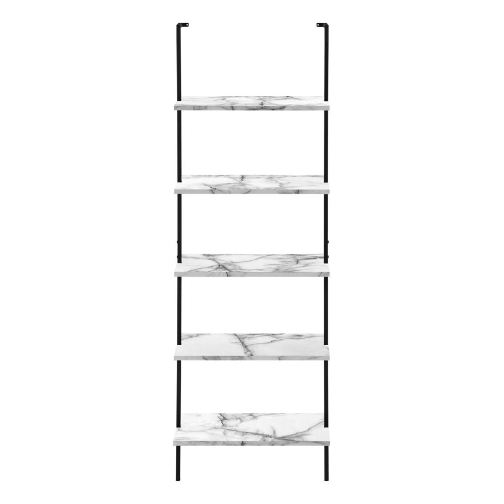 Bookshelf, Bookcase, Etagere, Ladder, 5 Tier, 72H, Office, Bedroom, White Marbl