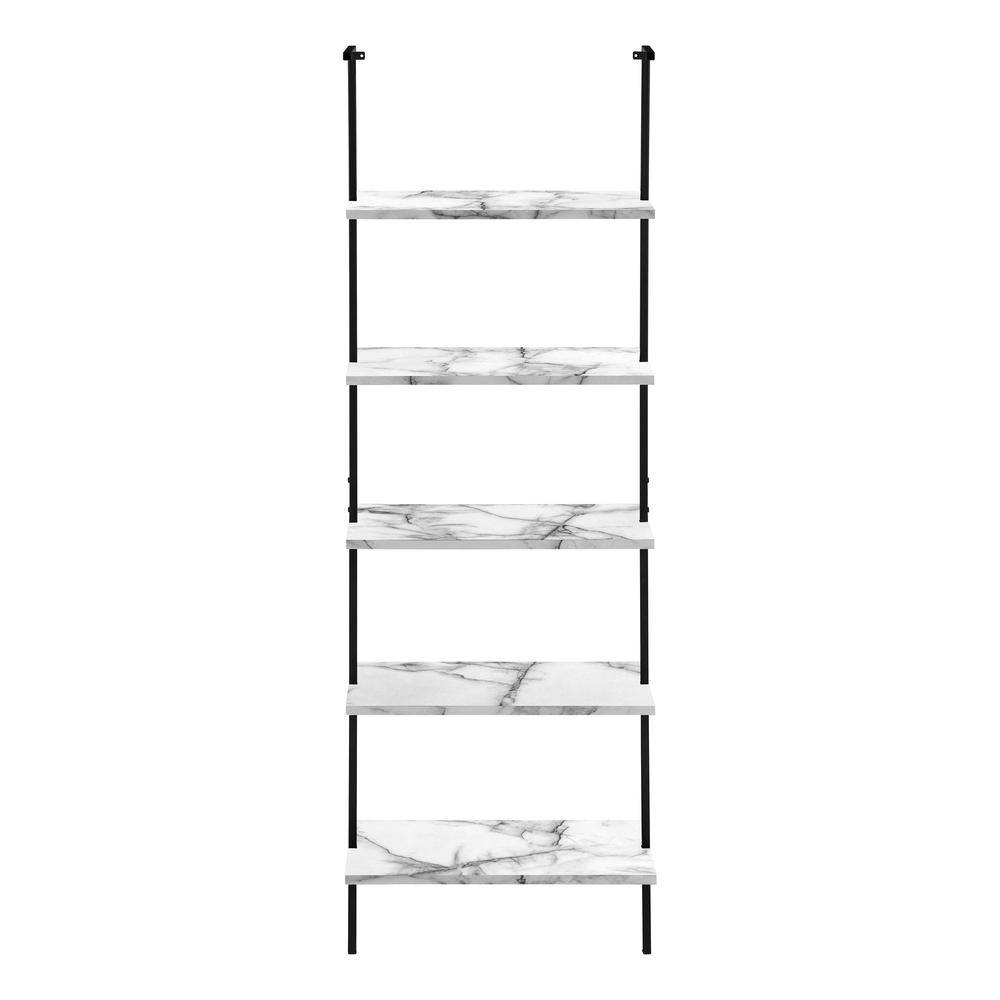 Bookshelf, Bookcase, Etagere, Ladder, 5 Tier, 72H, Office, Bedroom, White Marbl