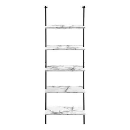 Bookshelf, Bookcase, Etagere, Ladder, 5 Tier, 72H, Office, Bedroom, White Marbl