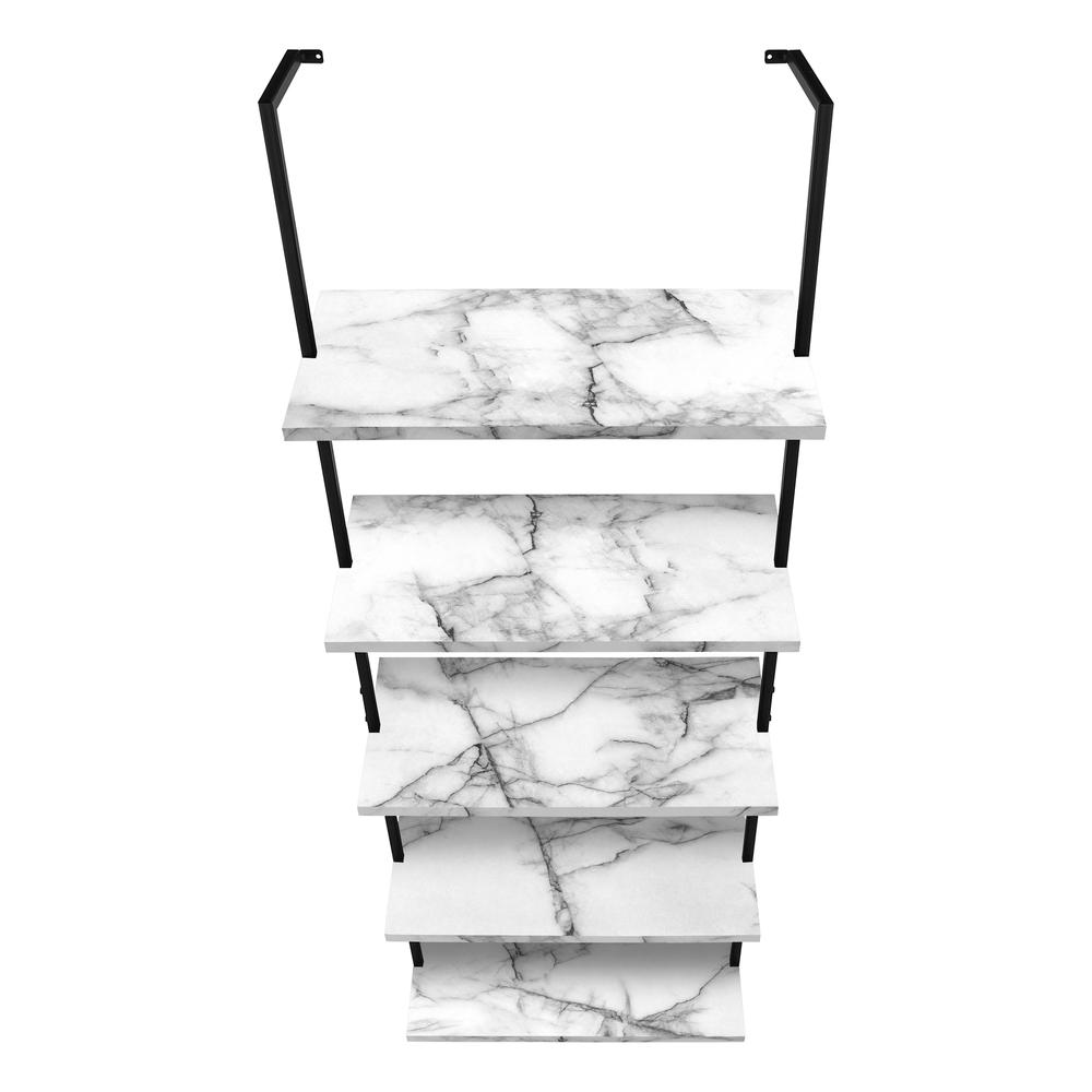 Bookshelf, Bookcase, Etagere, Ladder, 5 Tier, 72H, Office, Bedroom, White Marbl