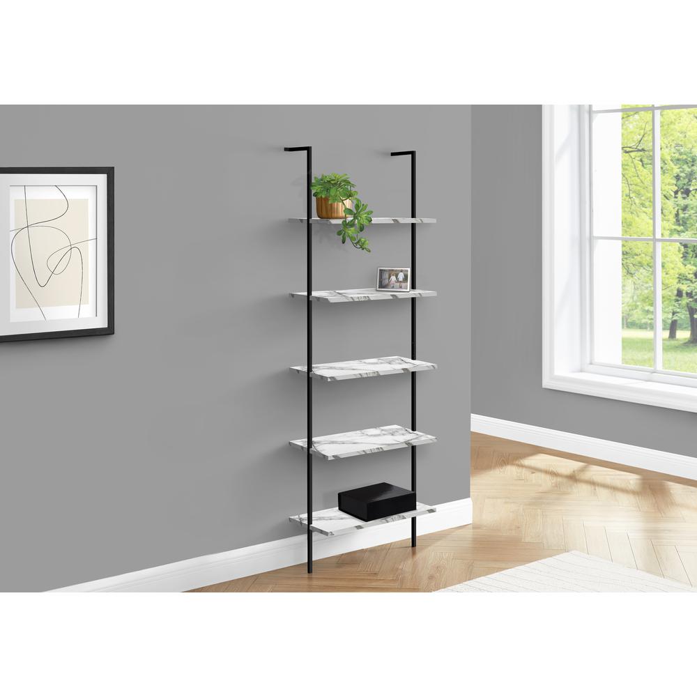 Bookshelf, Bookcase, Etagere, Ladder, 5 Tier, 72H, Office, Bedroom, White Marbl