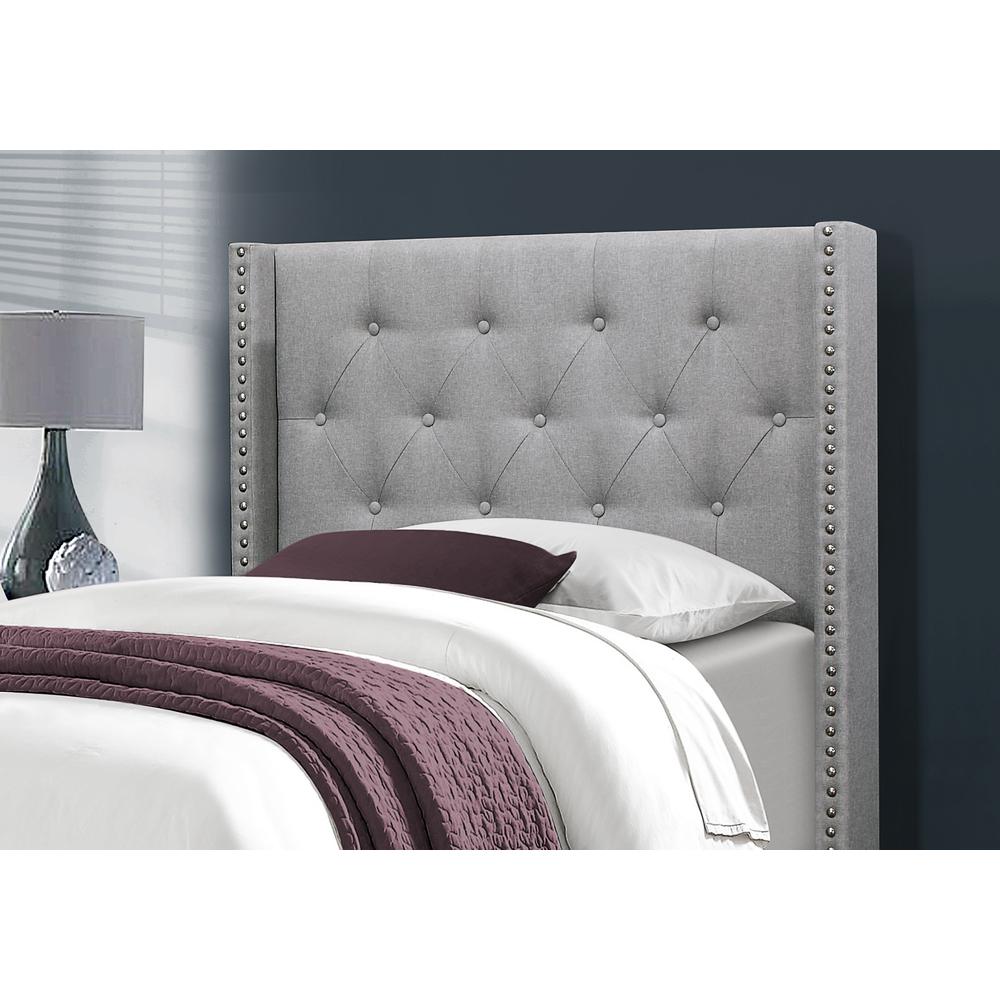 Bed, Twin Size, Teen, Upholstered, Grey Velvet, Chrome Trim, Transitional