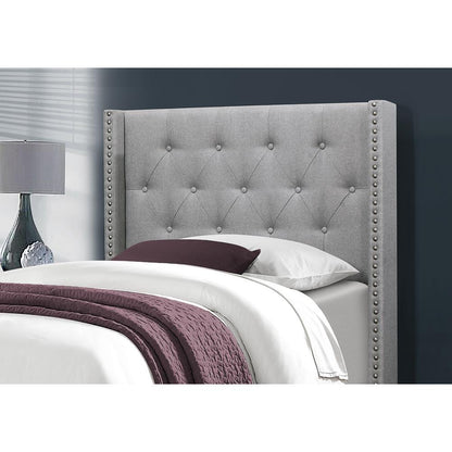Bed, Twin Size, Teen, Upholstered, Grey Velvet, Chrome Trim, Transitional